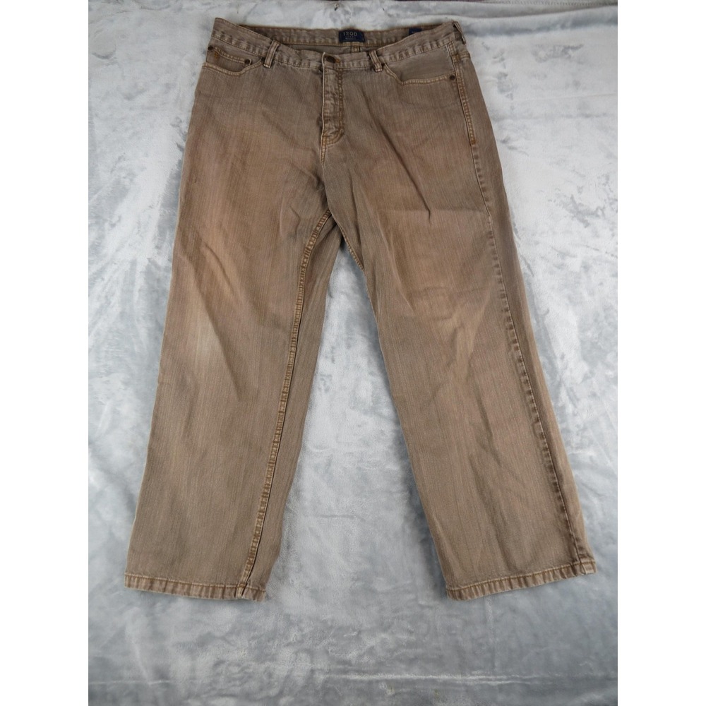 Izod Jeans Mens 38x29‎ Brown Relaxed Fit Denim Straight Leg Casual Pants Cotton